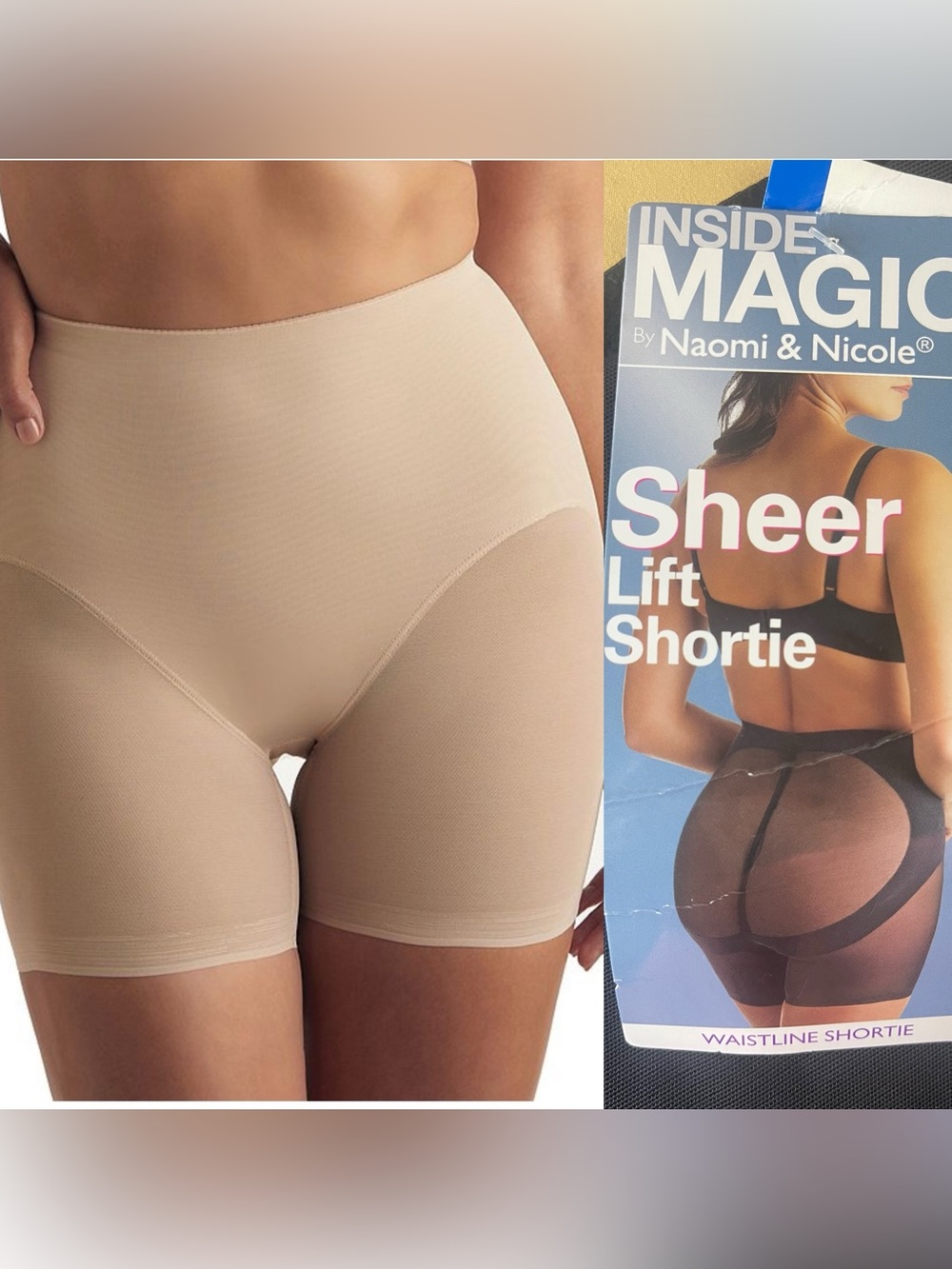 Naomi &Nicole Magic Sheer Lift Shortie - BLACK. Size XL.  NWT